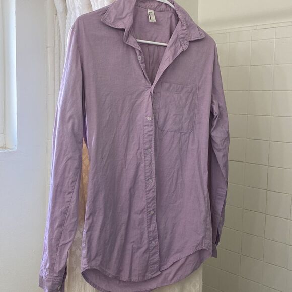 American Apparel Unisex Slim Cotton Oxford Button Down Lilac Shirt with Collar - Picture 7 of 8